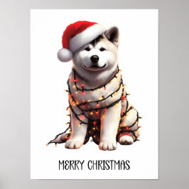 Póster Perro Akita Envuelto En Luz De Navidades