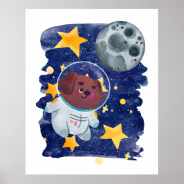 Póster Perro Astronauta Acuarela Espacio Estrellas Planet