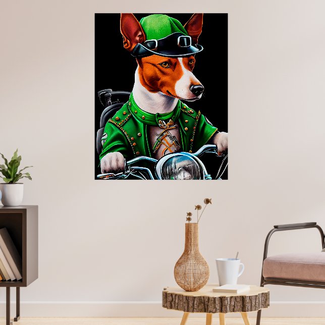 Póster Perro Basenji conduciendo bicicleta el día de San  (Salón 3)