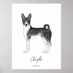 Póster Perro Basenji en negro y blanco con texto personal