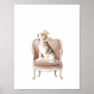 Póster Perro Beagle con Poster de la Corona Real