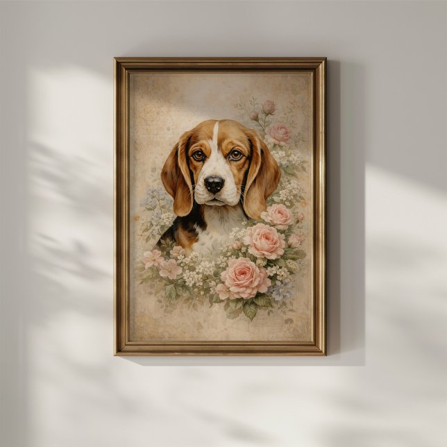 Póster Perro Beagle con Rosas (Subido por el creador)