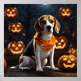 Póster Perro Beagle de Halloween con cachorro de traje