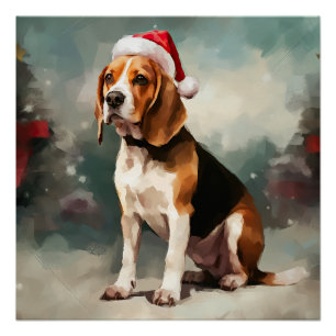 Póster Perro beagle en Navidades de nieve