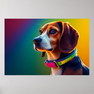 Póster Perro Beagle Hermoso Con Collar Vibrante