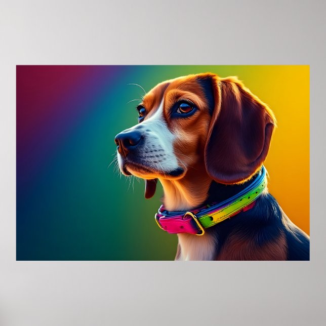 Póster Perro Beagle Hermoso Con Collar Vibrante (Frente)