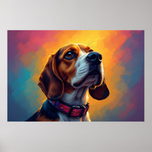 Póster Perro Beagle Hermoso Con Collar Vibrante