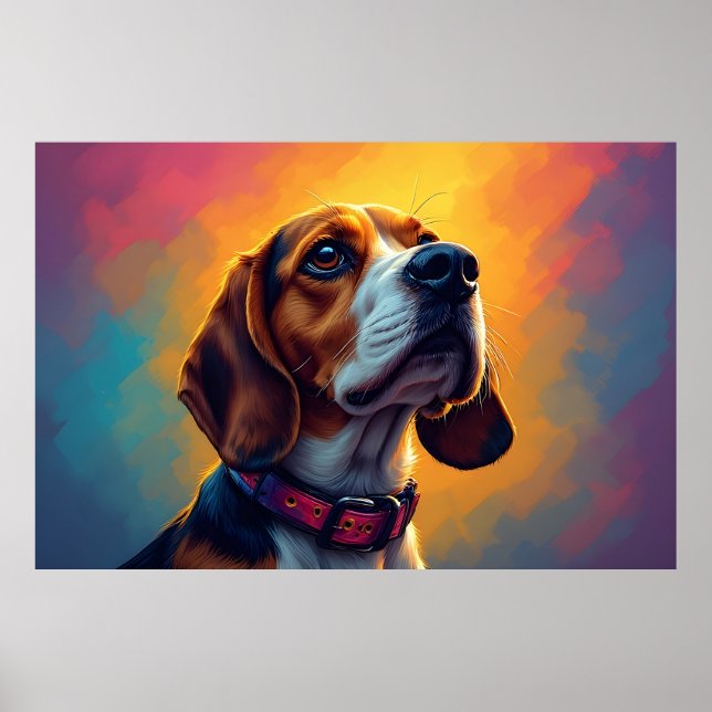 Póster Perro Beagle Hermoso Con Collar Vibrante (Frente)