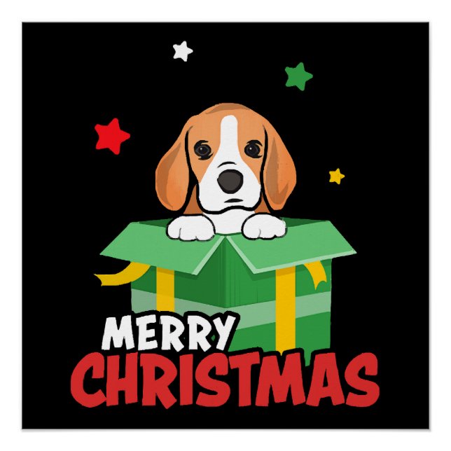 Póster Perro Beagle Santa Amantes de Navidad Merry Christ (Anverso)