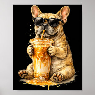 Póster Perro bebiendo café helado meme divertido animal