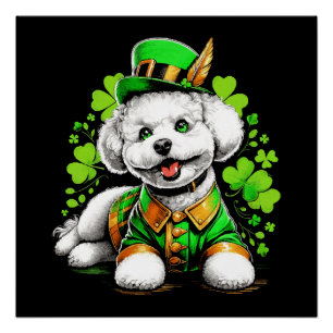 Póster Perro Bichon Frise Día de San Patricio