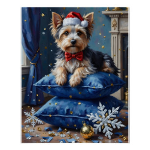 Póster Perro Biewer Terrier Elegante de Terciopelo Navida