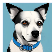 Perro Blanco y Negro con Collar Azul