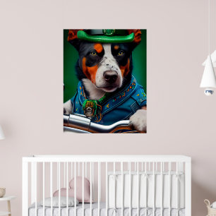 Póster Perro Blue Heeler conduciendo bicicleta el día de