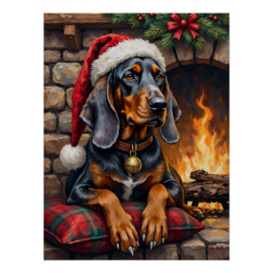 Póster Perro Bluetick Coonhound Cabaña Acogedora Navidad