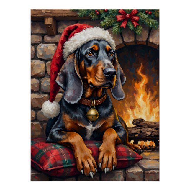 Póster Perro Bluetick Coonhound Cabaña Acogedora Navidad (Anverso)