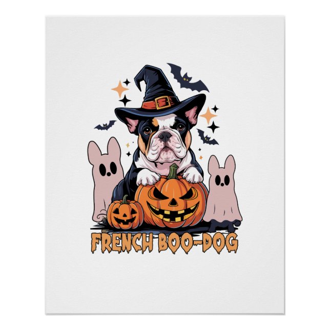 Póster Perro Boo Francés Lindo Frenchie Halloween Fantasm (Anverso)