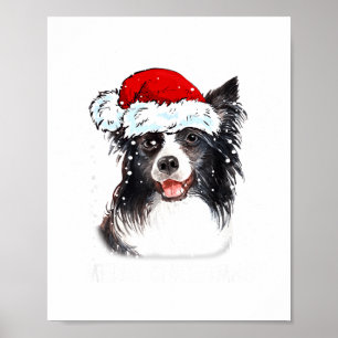 Póster Perro Border Collie Santa Luces de Navidad Xmas Ni