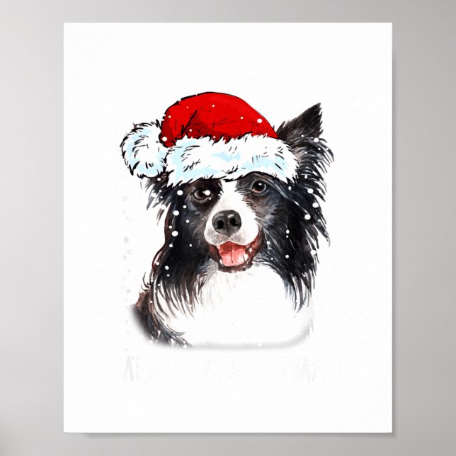 Póster Perro Border Collie Santa Luces de Navidad Xmas Ni (Frente)
