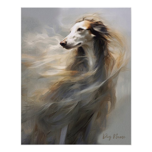 Póster Perro Borzoi en el viento 001 - Yacobsen Derosana (Anverso)