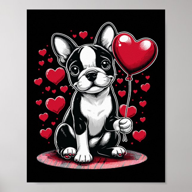Póster Perro Boston Terrier Dueño de perro del día de San (Frente)