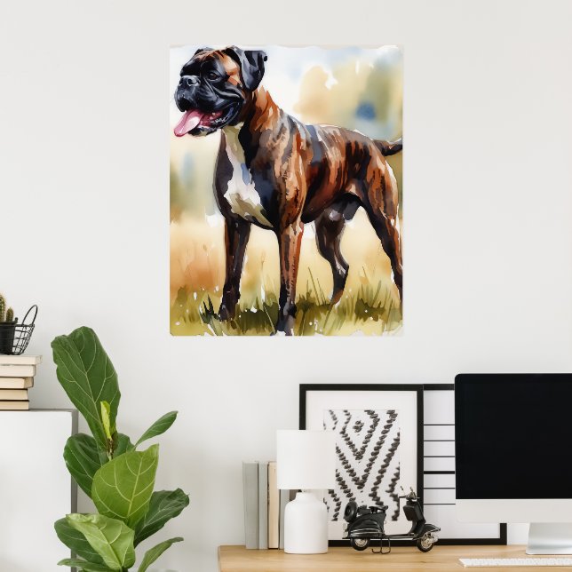 Póster Perro Boxer Acuarela (Oficina en casa)