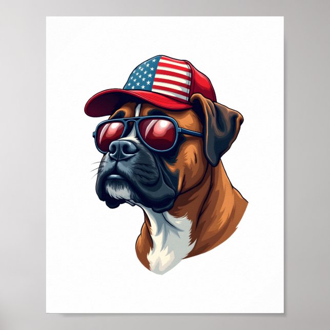 Póster Perro Boxer Con Azul Rojo Blanco (Frente)