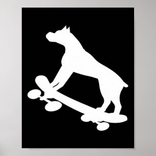Póster Perro Boxer Divertido Patinando en Monopatín Patin