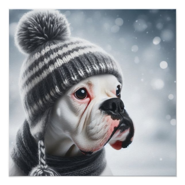 Póster Perro Boxer en Invierno (Anverso)