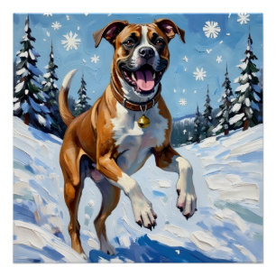 Póster Perro Boxer Enérgico Saltando en la Diversión de l