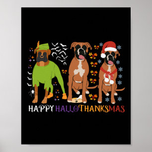 Póster Perro Boxer Feliz Hallothanksmas Navidad Amante de