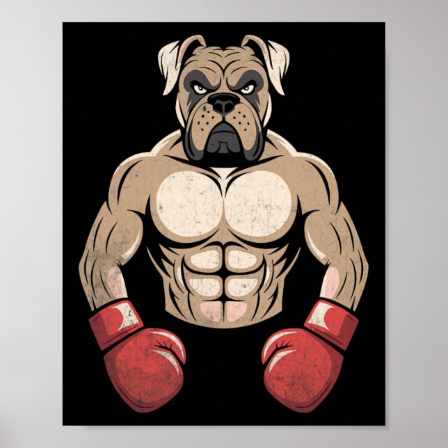 Póster Perro Boxer Guantes de Boxeo Perros Mascotas Boxea (Frente)