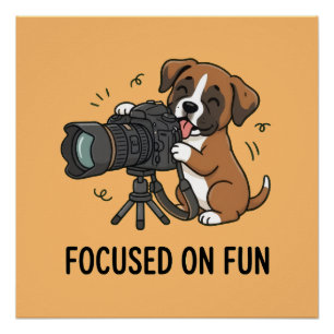 Póster Perro Boxer Juguetón Entusiasta de la Cámara Arte