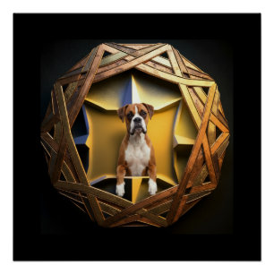 Póster Perro Boxer Marrón y Blanco en un Marco Futurista