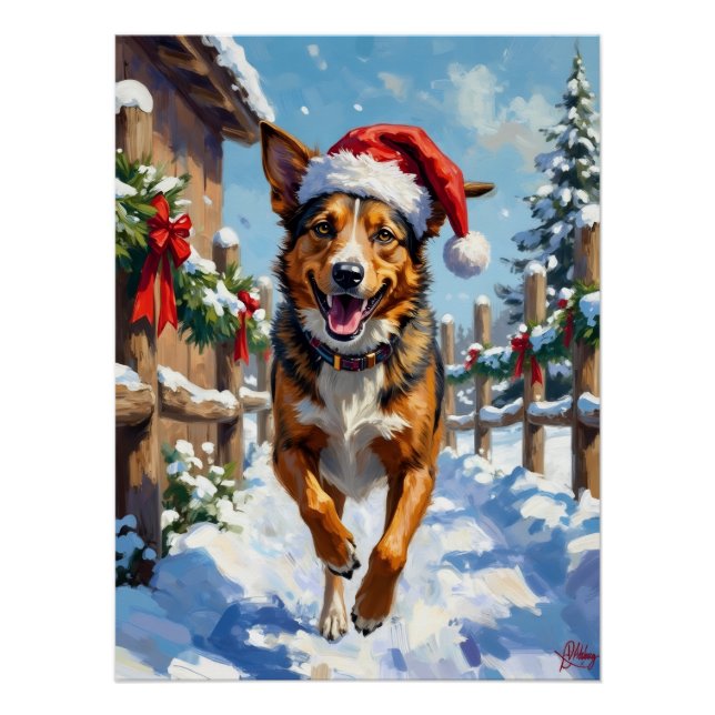Póster Perro Boyero Australiano Red Heeler Navidad (Anverso)