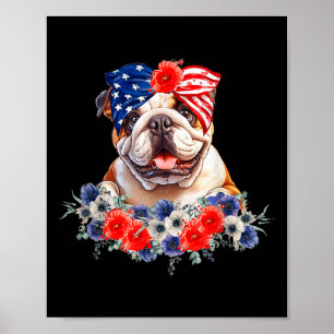 Póster Perro bulldog Banda Bandera Estadounidense 4 De Ju
