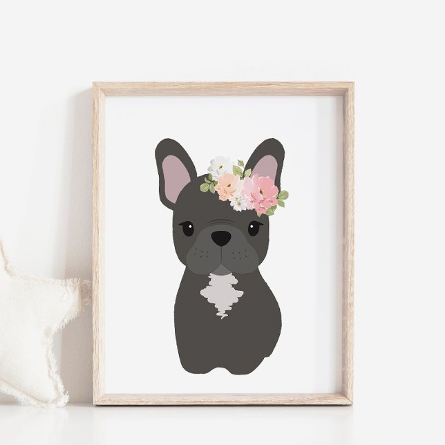 Póster Perro Bulldog francés con Poster de flor corona a  (Subido por el creador)