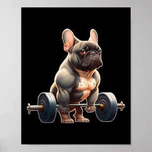 Póster Perro Bulldog Francés Divertido Gimnasio Culturism