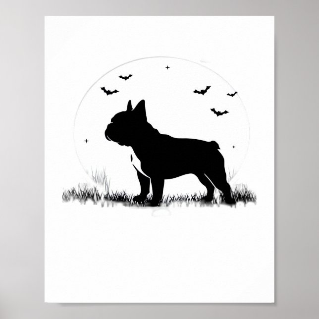 Póster Perro Bulldog francés - Halloween Moon Silhouette  (Frente)