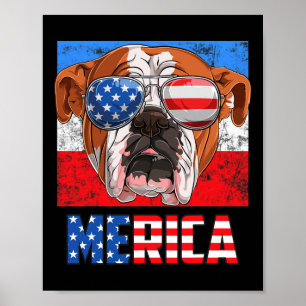 Póster Perro Bulldog Inglés 4 De Julio Bandera Americana 
