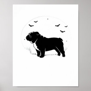 Póster Perro Bulldog Inglés - Halloween Moon Silhouette O