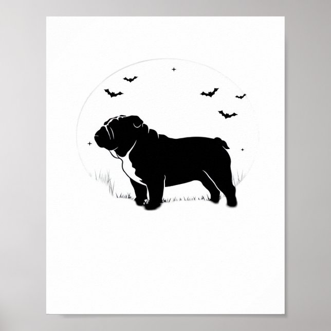Póster Perro Bulldog Inglés - Halloween Moon Silhouette O (Frente)