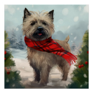 Póster Perro Cairn Terrier en Navidades de la Nieve