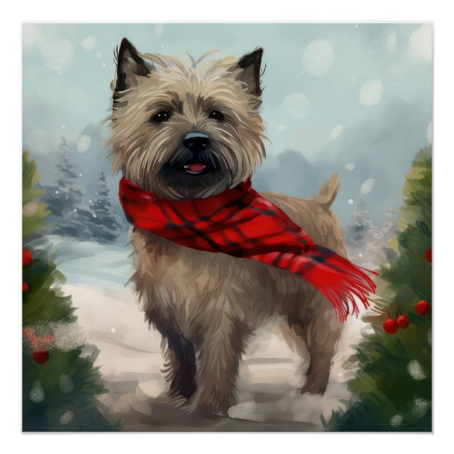 Póster Perro Cairn Terrier en Navidades de la Nieve (Anverso)