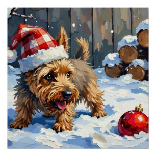 Póster Perro Cairn Terrier Espirituoso Cavando para Navid