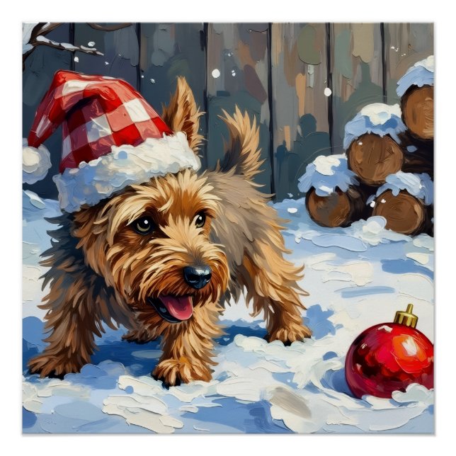 Póster Perro Cairn Terrier Espirituoso Cavando para Navid (Anverso)