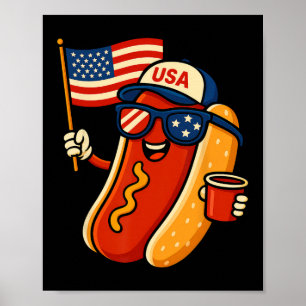 Póster Perro Caliente 4 De Julio Divertido Patriótico Ban