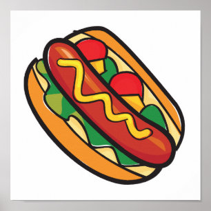 Póster perro caliente en un bollo
