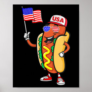 Póster Perro Caliente Patriótico Bandera Americana Usa Di