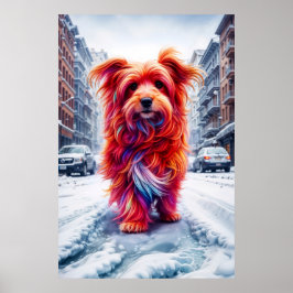 Póster Perro callejero sin salida perdido en el camino de